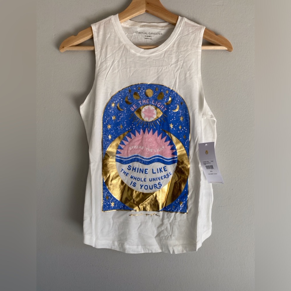 NWT Rare Spiritual Gangster muscle tank Xs White Tank With Metallic Print
